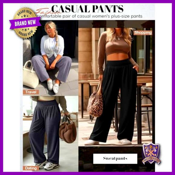 Plus Size Wide Leg Yoga Pants High Waist Sweatpants Lounge with Pockets - Picture 2 of 7